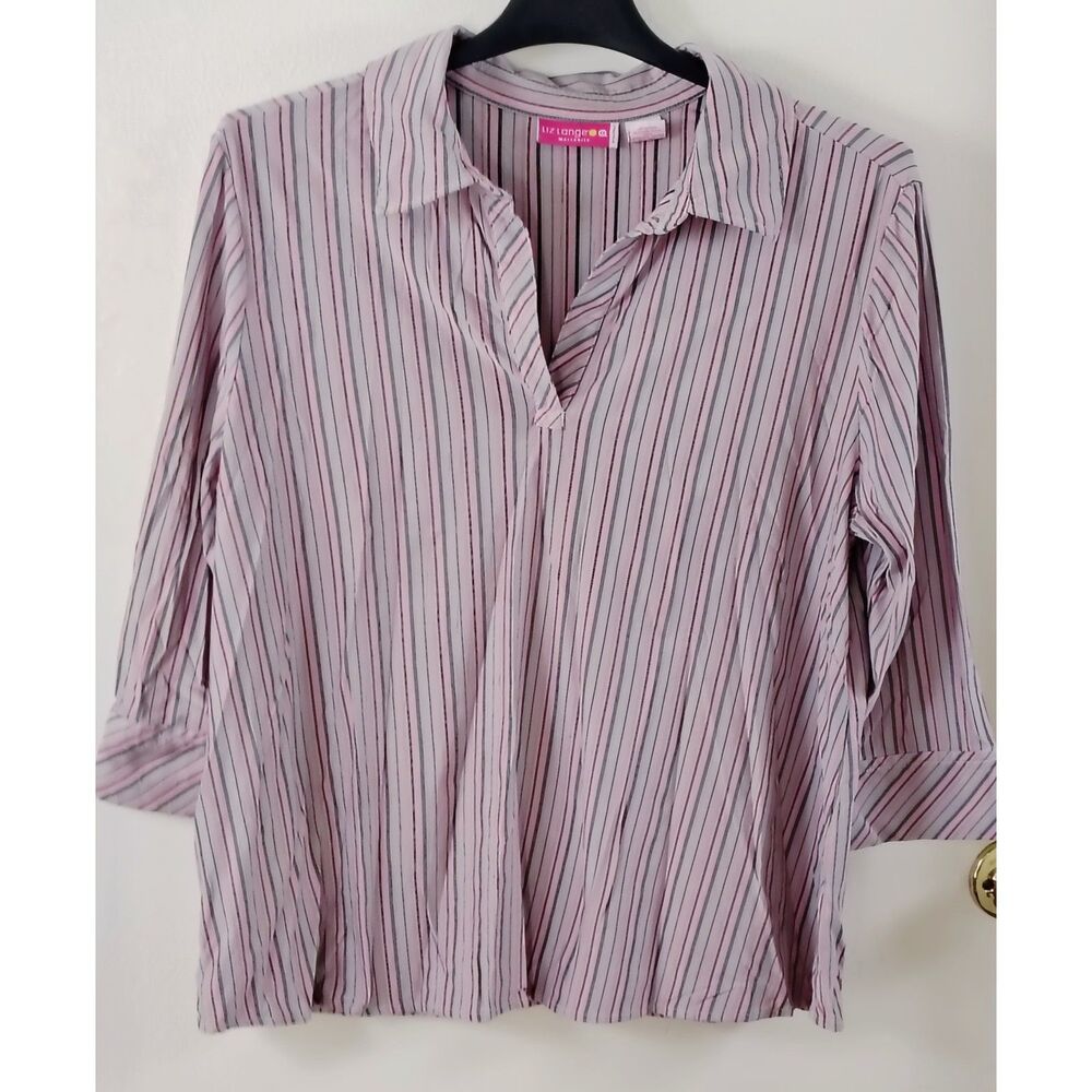 Liz Lange XXL pink grey stripe stretch women's 3/4 sleeve maternity top - Picture 1 of 9